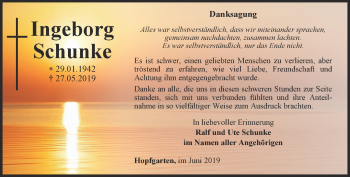 Traueranzeige von Ingeborg Schunke von Thüringer Allgemeine, Thüringische Landeszeitung