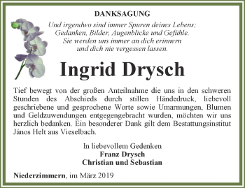 Traueranzeige von Ingrid Drysch von Thüringer Allgemeine, Thüringische Landeszeitung