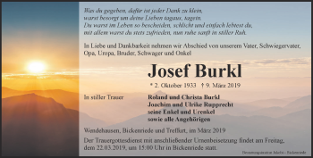 Traueranzeige von Josef Burkl von Thüringer Allgemeine, Thüringische Landeszeitung