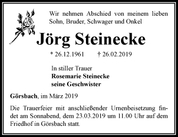 Traueranzeige von Jörg Steinecke von Thüringer Allgemeine