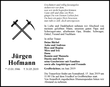 Traueranzeige von Jürgen Hofmann von Thüringer Allgemeine