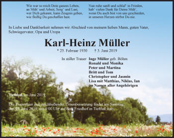 Traueranzeige von Karl-Heinz Müller von Thüringer Allgemeine, Thüringische Landeszeitung