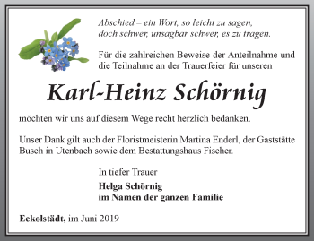 Traueranzeige von Karl-Heinz Schörnig von Thüringer Allgemeine, Thüringische Landeszeitung