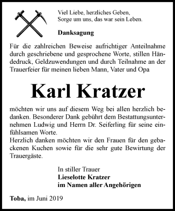 Traueranzeige von Karl Kratzer von Thüringer Allgemeine