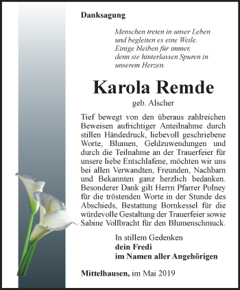 Traueranzeige von Karola Remde von Thüringer Allgemeine, Thüringische Landeszeitung