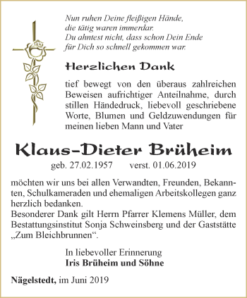 Traueranzeige von Klaus-Dieter Brüheim von Thüringer Allgemeine, Thüringische Landeszeitung