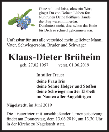 Traueranzeige von Klaus-Dieter Brüheim von Thüringer Allgemeine, Thüringische Landeszeitung