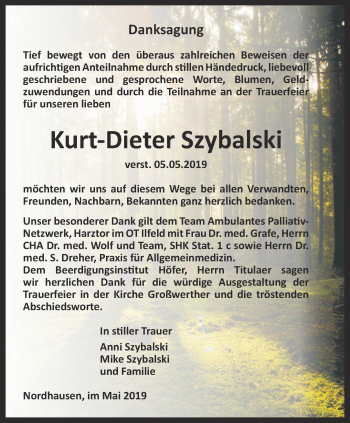 Traueranzeige von Kurt-Dieter Szybalski von Thüringer Allgemeine