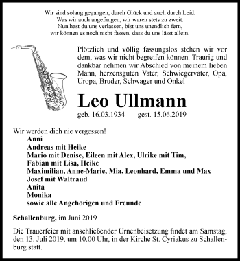 Traueranzeige von Leo Ullmann von Thüringer Allgemeine
