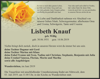 Traueranzeige von Lisbeth Knauf von Thüringer Allgemeine