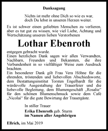 Traueranzeige von Lothar Ebenroth von Thüringer Allgemeine