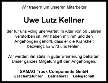 Traueranzeige von Lutz Kellner von Ostthüringer Zeitung