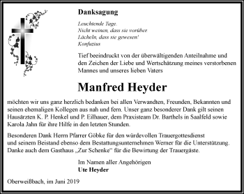 Traueranzeige von Manfred Heyder von Ostthüringer Zeitung