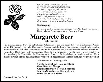 Traueranzeige von Margarete Beer