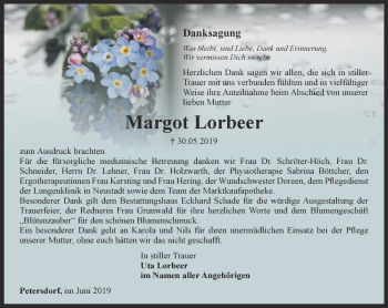 Traueranzeige von Margot Lorbeer von Thüringer Allgemeine
