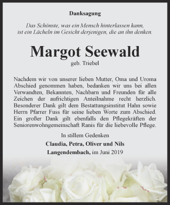 Traueranzeige von Margot Seewald