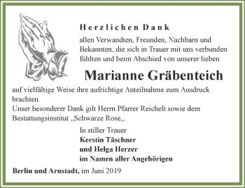 Traueranzeige von Marianne Gräbenteich von Thüringer Allgemeine