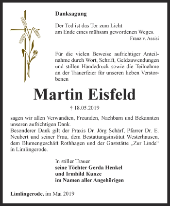 Traueranzeige von Martin Eisfeld von Thüringer Allgemeine