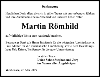 Traueranzeige von Martin Römhild von Thüringer Allgemeine