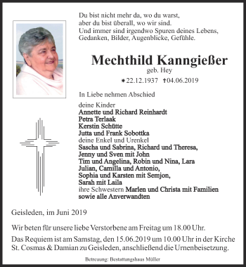 Traueranzeige von Mechthild Kanngießer von Thüringer Allgemeine