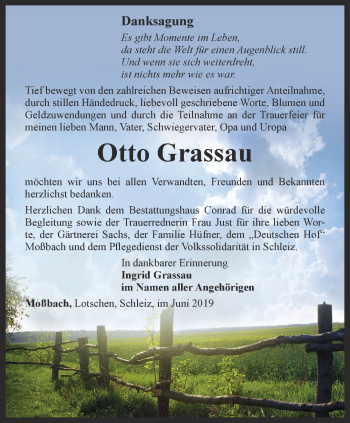 Traueranzeige von Otto Grassau von Ostthüringer Zeitung