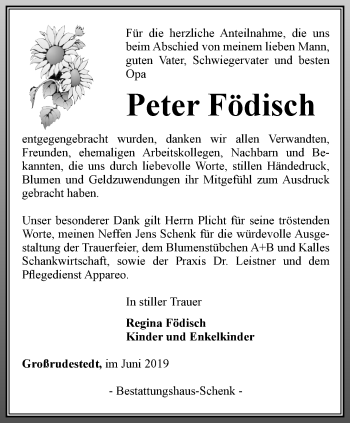 Traueranzeige von Peter Födisch von Thüringer Allgemeine, Thüringische Landeszeitung