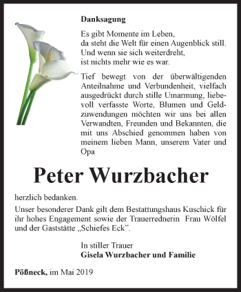 Traueranzeige von Peter Wurzbacher von Ostthüringer Zeitung