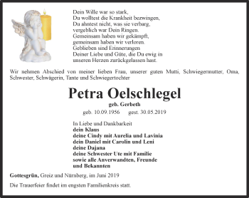 Traueranzeige von Petra Oelschlegel von Ostthüringer Zeitung
