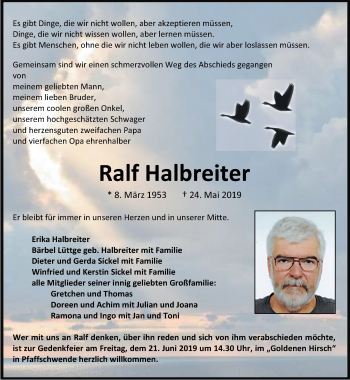 Traueranzeige von Ralf Halbreiter von Thüringer Allgemeine, Thüringische Landeszeitung