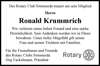 Traueranzeige von Ronald Krummrich von Thüringer Allgemeine