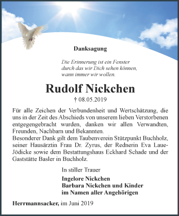 Traueranzeige von Rudolf Nickchen von Thüringer Allgemeine