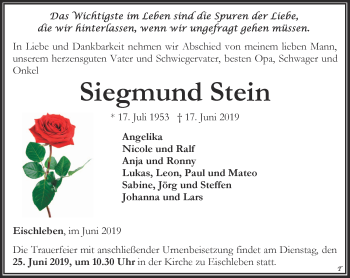 Traueranzeige von Siegmund Stein von Thüringer Allgemeine