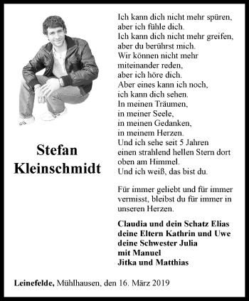 Traueranzeige von Stefan Kleinschmidt von Thüringer Allgemeine, Thüringische Landeszeitung