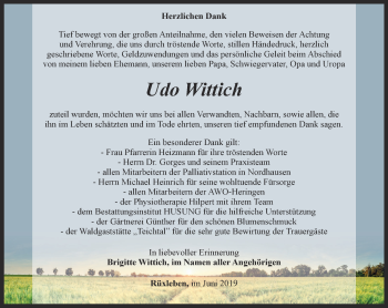 Traueranzeige von Udo Wittich von Thüringer Allgemeine