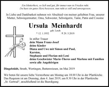 Traueranzeige von Ursula Meinhardt von Thüringer Allgemeine