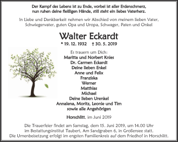 Traueranzeige von Walter Eckardt von Thüringer Allgemeine, Thüringische Landeszeitung