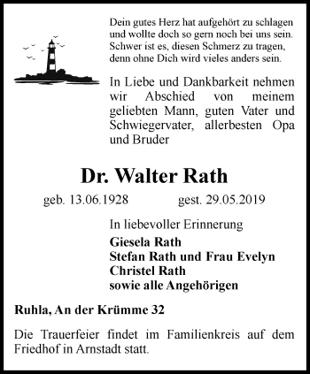 Traueranzeige von Walter Rath von Thüringer Allgemeine, Thüringische Landeszeitung