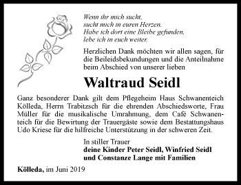 Traueranzeige von Waltraud Seidl von Thüringer Allgemeine