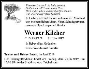 Traueranzeige von Werner Kilcher von Ostthüringer Zeitung