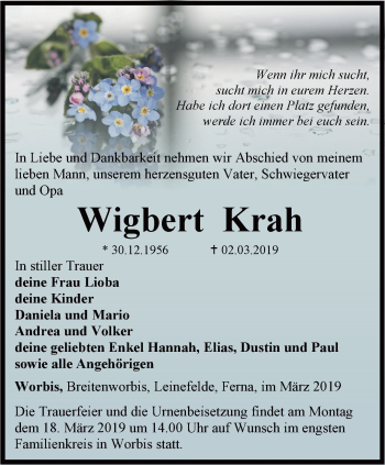 Traueranzeige von Wigbert Krah von Thüringer Allgemeine