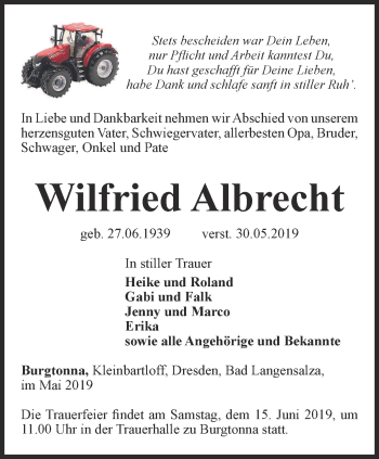 Traueranzeige von Wilfried Albrecht von Thüringer Allgemeine, Thüringische Landeszeitung