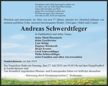 Traueranzeige von Andreas Schwerdtfeger von Thüringer Allgemeine