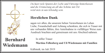 Traueranzeige von Bernhard Wiedemann von Thüringer Allgemeine, Thüringische Landeszeitung
