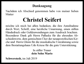 Traueranzeige von Christel Seifert von Thüringer Allgemeine