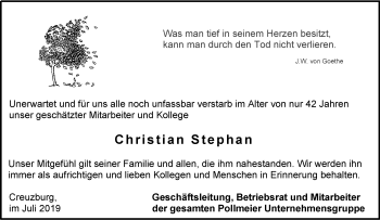 Traueranzeige von Christian Stephan von Thüringer Allgemeine, Thüringische Landeszeitung