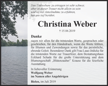 Traueranzeige von Christina Weber von Thüringer Allgemeine