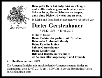 Traueranzeige von Dieter Gerstenhauer von Thüringer Allgemeine, Thüringische Landeszeitung