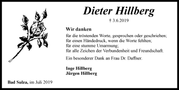 Traueranzeige von Dieter Hillberg von Thüringer Allgemeine, Thüringische Landeszeitung