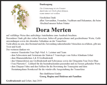 Traueranzeige von Dora Merten