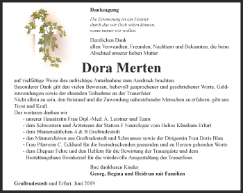 Traueranzeige von Dora Merten von Thüringer Allgemeine, Thüringische Landeszeitung